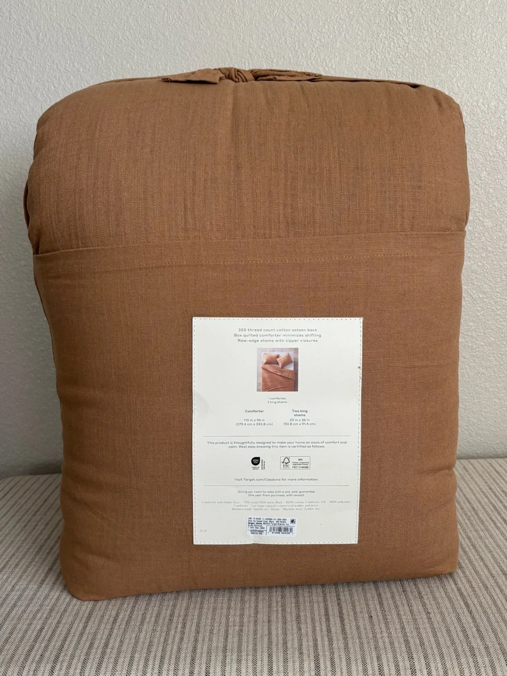 NWT King/California King Heavyweight Linen Blend Comforter & Sham Set Warm Brown